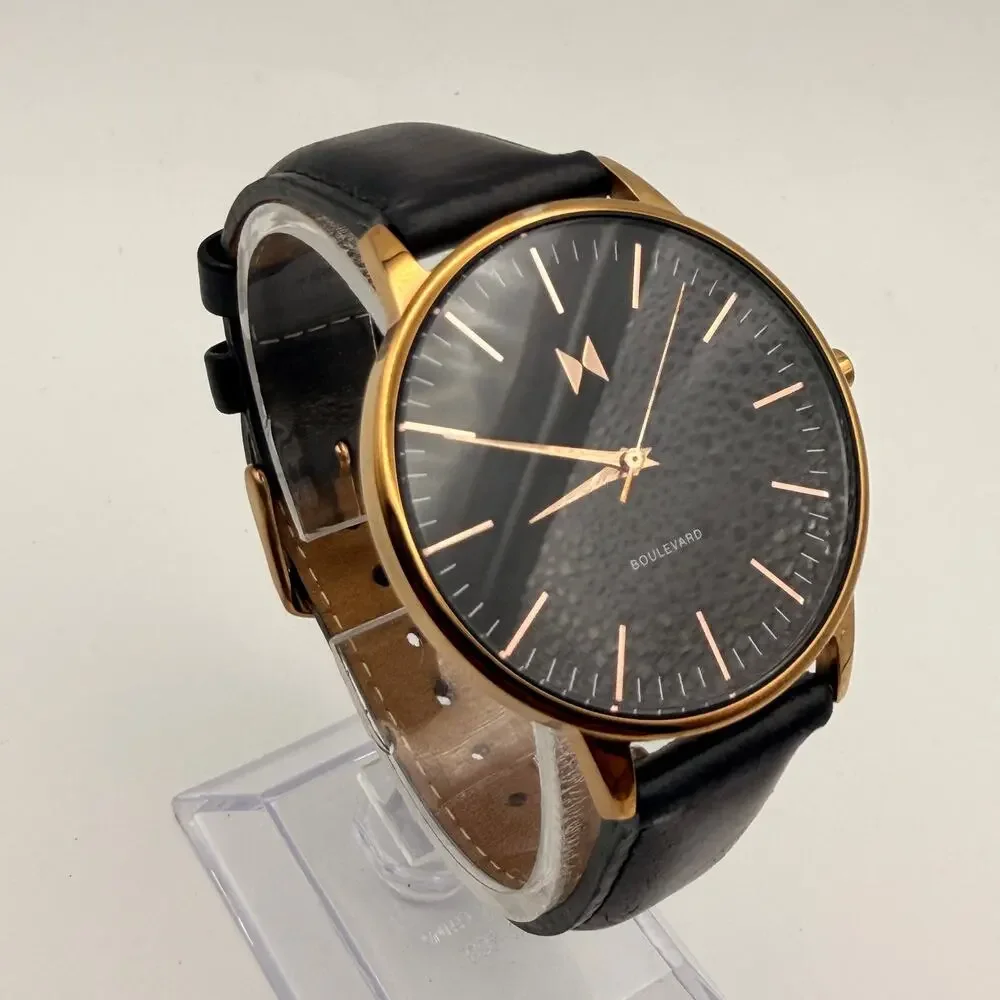 MVMT Boulevard Santa Monica Rose Gold Black Watch Working New Battery